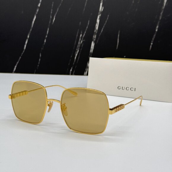 NEW GUCCI SQUARE SUNGLASSES GOLD GG1434S 004 - Picture 1 of 11